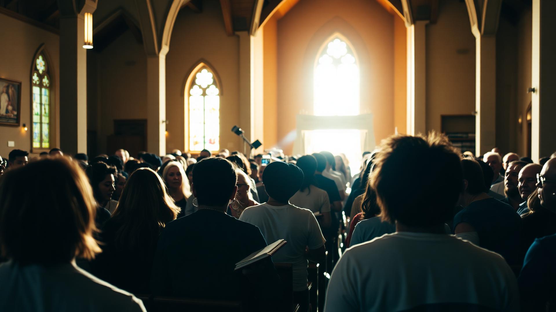 Church members singing during Sunday morning worship service